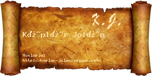 Káplár Jolán névjegykártya